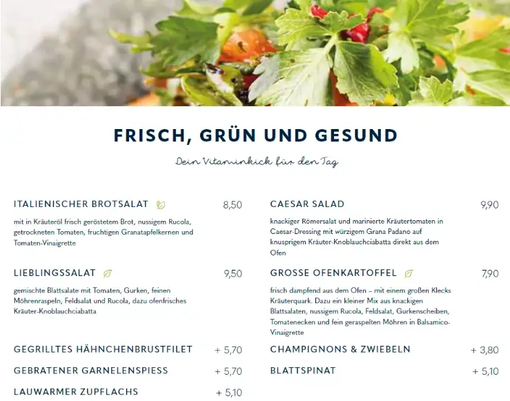 Alex Frisch Grün Und Gesund Menü Karte Speisekarte