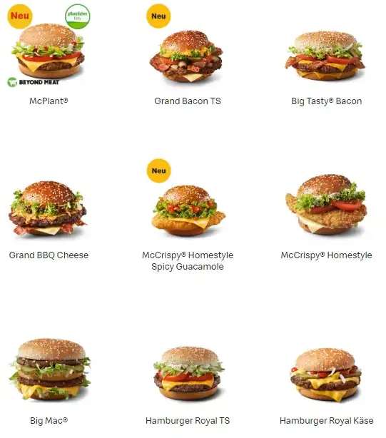 Mcdonalds Burger Karte Speisekarte