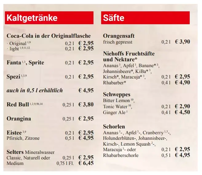 Extrablatt Getränke Speisekarte Preise
